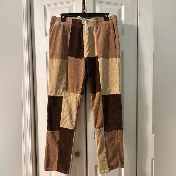 PacSun Men's Corduroy Patchwork Pants - Brown and Cream - Picture 1 of 5